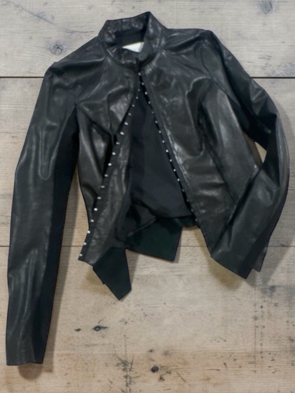 Black Leather hook and eye peplum Jacket